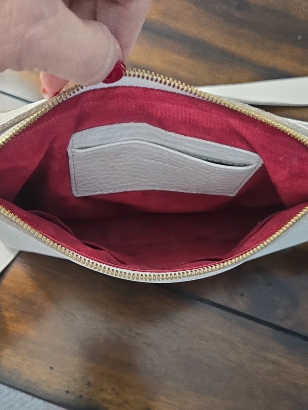HAMMITT VIP Crossbody Clutch Medium Pebbled Leather Off White Brushed Gold